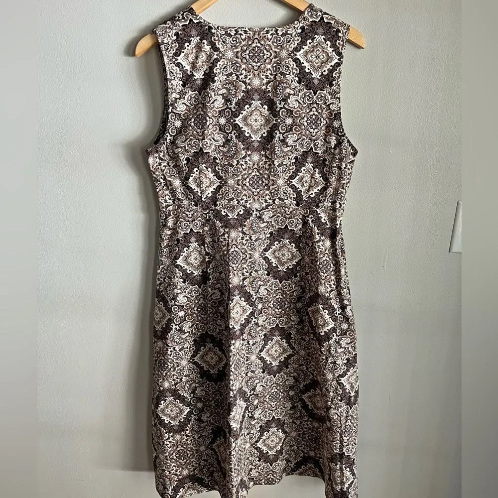 Croft & Barrow Brown Medallion Print Stretch Cotton Sleeveless Dress M-L